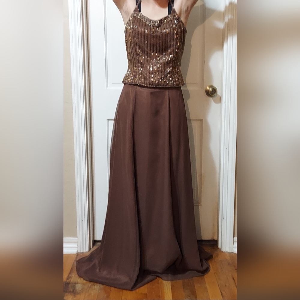 GORGEOUS beaded copper and brown two piece formal dress